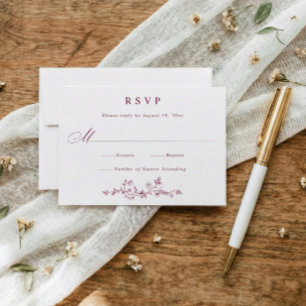 Vintage French Floral Deep Wine Red Wedding RSVP Card