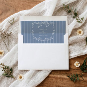 Vintage French Floral Dusty Blue Stripes Wedding Envelope Liner