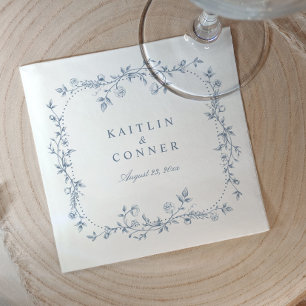 Vintage French Floral Dusty Blue Wedding Cocktail Napkins