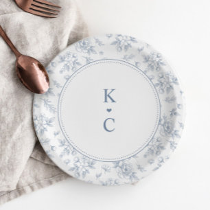 Vintage French Floral Dusty Blue Wedding Dessert Paper Plates