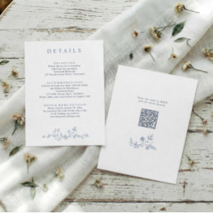 Vintage French Floral Dusty Blue Wedding Details Enclosure Card