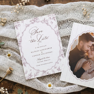 Vintage French Floral Dusty Pink Photo Wedding Save The Date