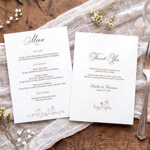 Vintage French Floral Dusty Rose Victorian Wedding Menu