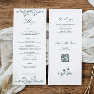 Vintage French Floral Emerald Green Wedding Menu