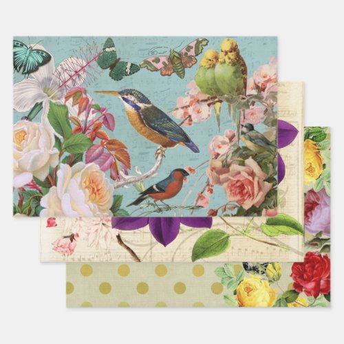 Vintage French Floral Ephemera  Decoupage Collage Wrapping Paper Sheets