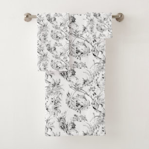 Vintage French Floral Fantasy Toile-Black Bath Towel Set