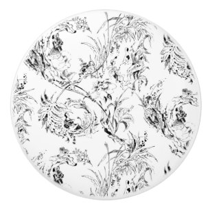 Vintage French Floral Fantasy Toile-Black Ceramic Knob