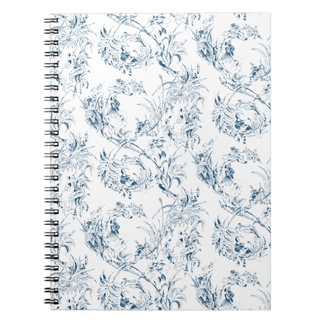Vintage French Floral Fantasy Toile-Black Notebook (Front)