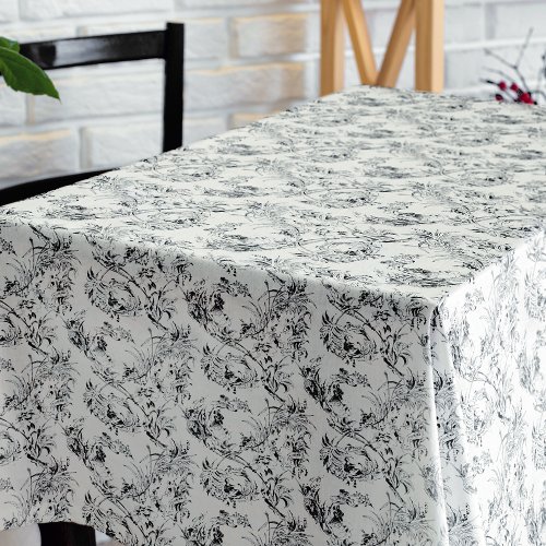 Vintage French Floral Fantasy Toile_Black Tablecloth