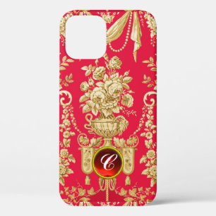 VINTAGE FRENCH FLORAL,FLOWER VASES,ROSES Red Gem iPhone 12 Case
