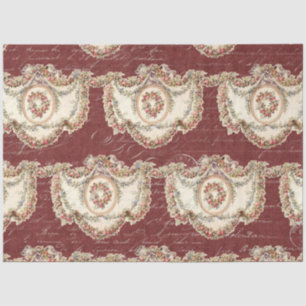 Vintage French Floral Garland Burgundy Decoupage Tissue Paper