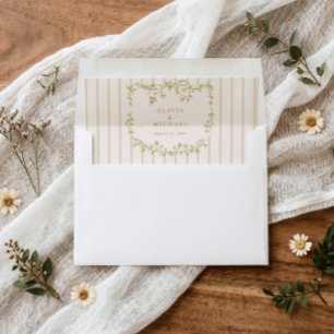 Vintage French Floral Gold & Ivory Stripes Wedding Envelope Liner