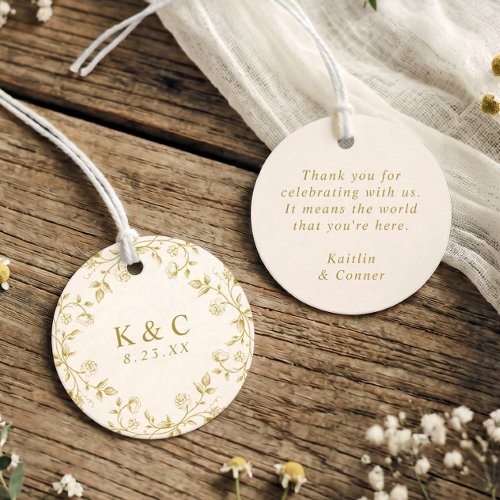 Vintage French Floral Gold & Ivory Toile Wedding Favor Tags