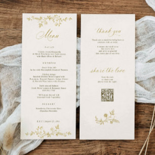 Vintage French Floral Gold Ivory Victorian Wedding Menu