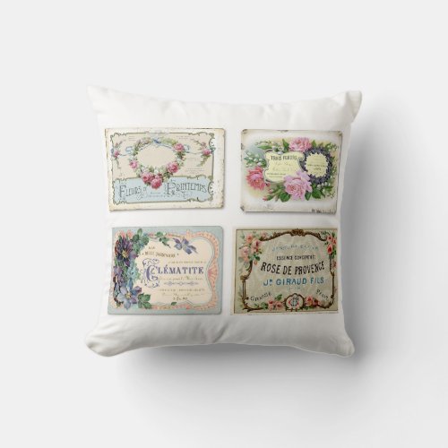 Vintage French Floral labels Pillow