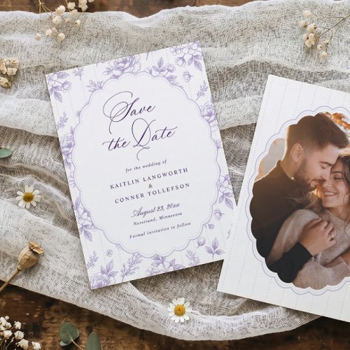 Vintage French Floral Light Purple Photo Wedding Save The Date