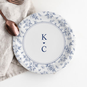 Vintage French Floral Navy Blue Wedding Dessert Paper Plates