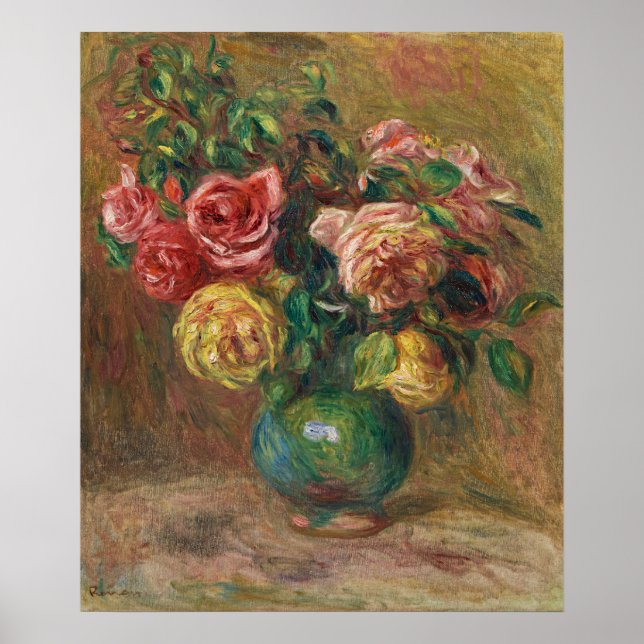 Vintage French Floral Oil Painting by Renoir Poster (Front)