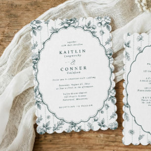 Vintage French Floral Oval Emerald Green Wedding Invitation