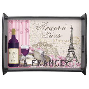 VINTAGE FRENCH FLORAL PARIS FRANCE, EIFFEL TOWER, SERVING TRAY