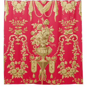 VINTAGE FRENCH FLORAL PATTERN ,FLOWER VASES,ROSES SHOWER CURTAIN