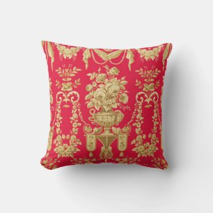 VINTAGE FRENCH FLORAL PATTERN ,FLOWER VASES,ROSES THROW PILLOW