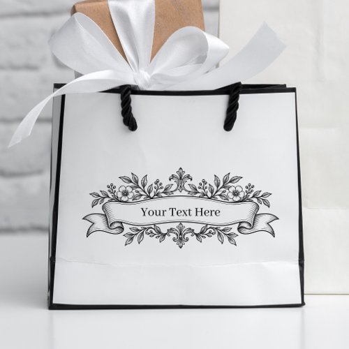 Vintage French Floral Ribbon Custom Text Design Rubber Stamp