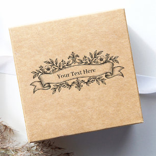 Vintage French Floral Ribbon Custom Text Design Self-inking Stamp