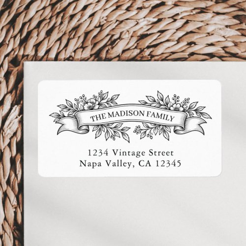 Vintage French Floral Ribbon Family Return Address Label