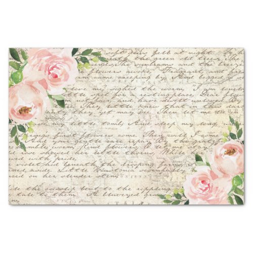 Vintage French Floral Roses Old Letter Decoupage Tissue Paper