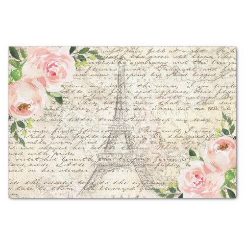 Vintage French Floral Roses Old Letter Decoupage Tissue Paper