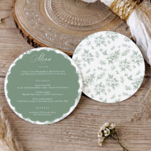 Vintage French Floral Sage Green Round Wedding Menu