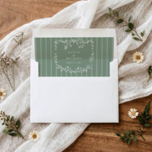 Vintage French Floral Sage Green Stripes Wedding Envelope Liner