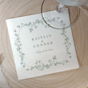 Vintage French Floral Sage Green Wedding Cocktail Napkins