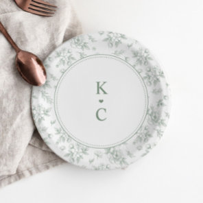 Vintage French Floral Sage Green Wedding Dessert Paper Plates