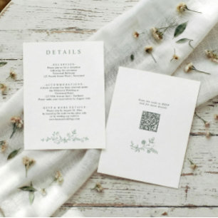Vintage French Floral Sage Green Wedding Details Enclosure Card