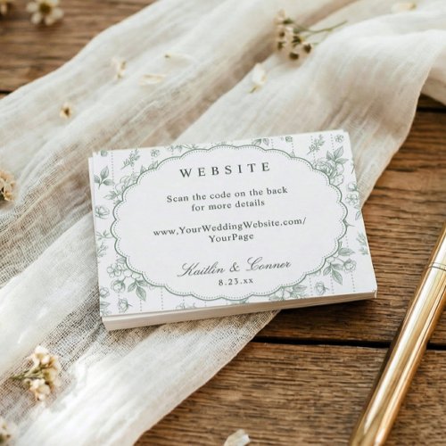 Vintage French Floral Sage Green Wedding Website Enclosure Card