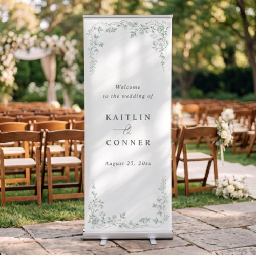 Vintage French Floral Sage Green Wedding Welcome Retractable Banner