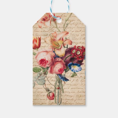 Vintage French Floral Script Scrapbook Gift Tags