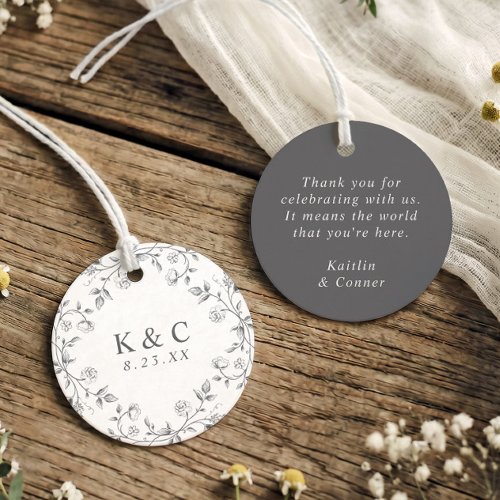 Vintage French Floral Silver Gray Toile Wedding Favor Tags