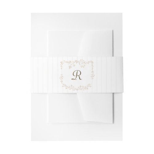 Vintage French Floral Stripes Beige Tan Wedding Invitation Belly Band