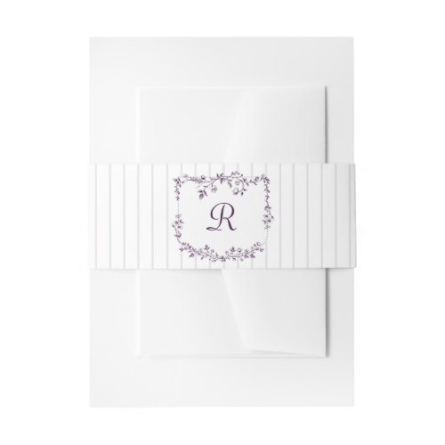 Vintage French Floral Stripes Dark Purple Wedding Invitation Belly Band