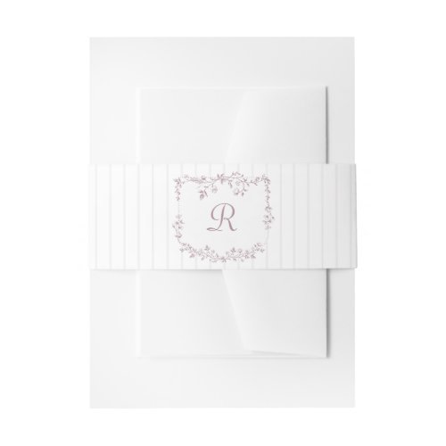 Vintage French Floral Stripes Dusty Rose Wedding Invitation Belly Band
