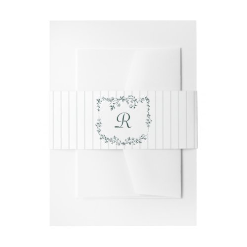 Vintage French Floral Stripes Emerald Wedding Invitation Belly Band