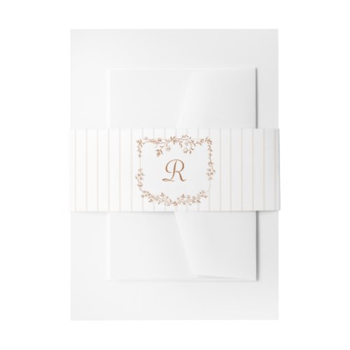 Vintage French Floral Stripes Terracotta Wedding Invitation Belly Band