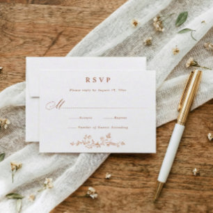 Vintage French Floral Terracotta Orange Wedding RSVP Card