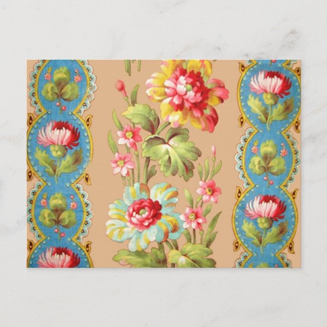 Vintage French Floral Textile Pattern Postcard (Front)