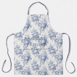 Vintage French Floral Toile Blue Apron