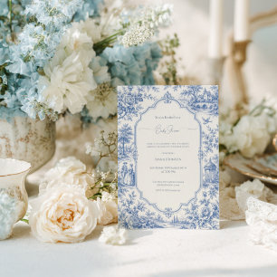 Vintage French Floral Toile Blue Baby Shower Invitation