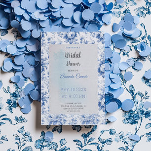Vintage French Floral Toile Blue Bridal Shower Invitation